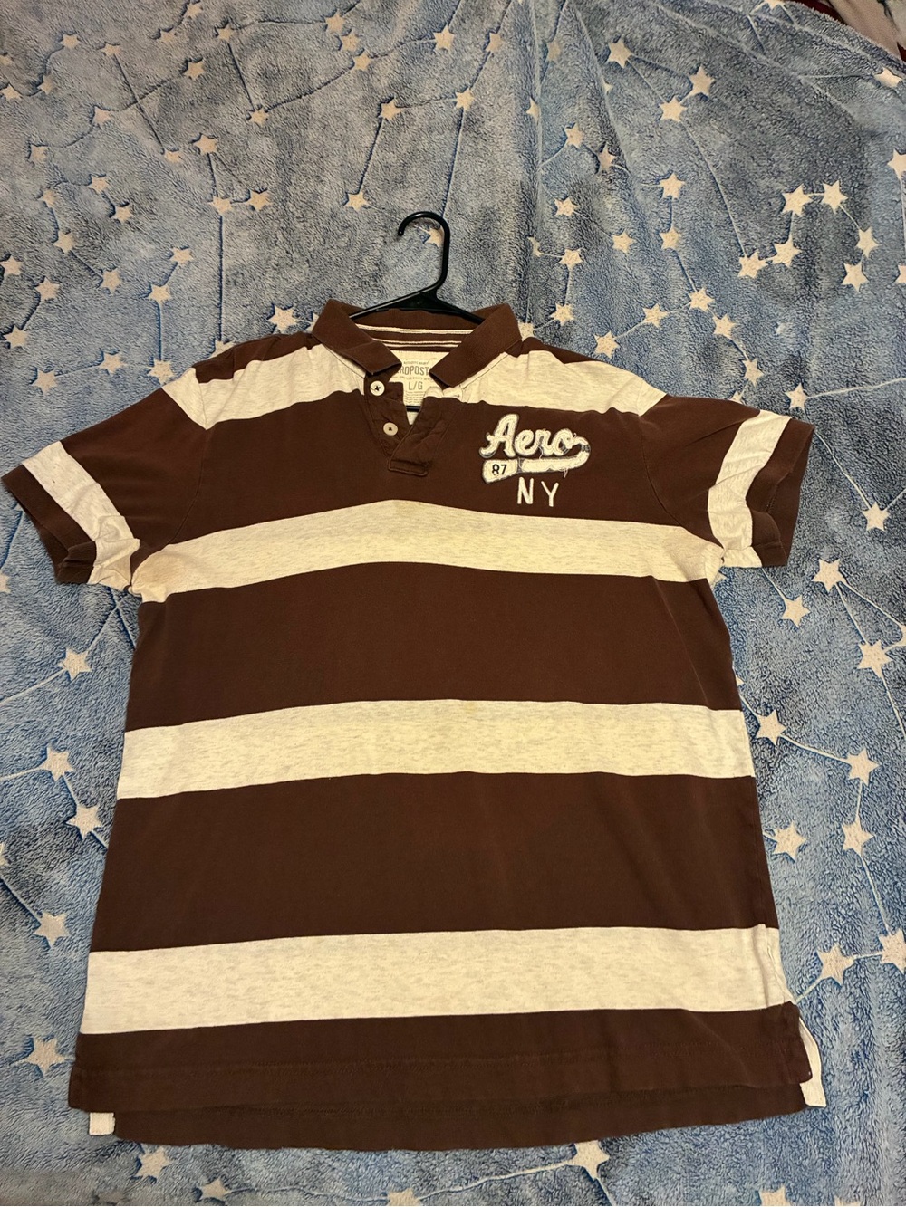 Aeropostale Brown and Cream Striped Polo Shirt